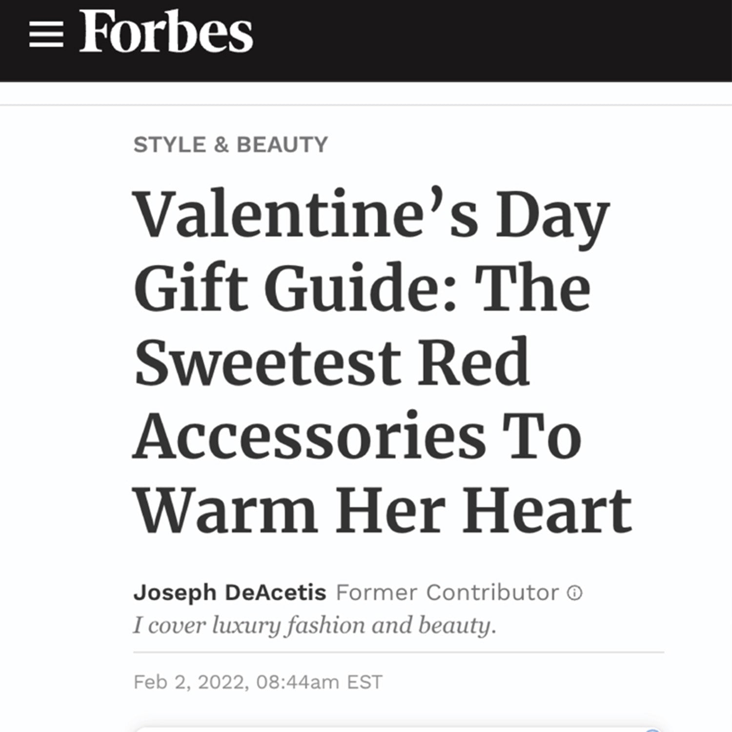 Forbes News Article - Valentine's Day Gift