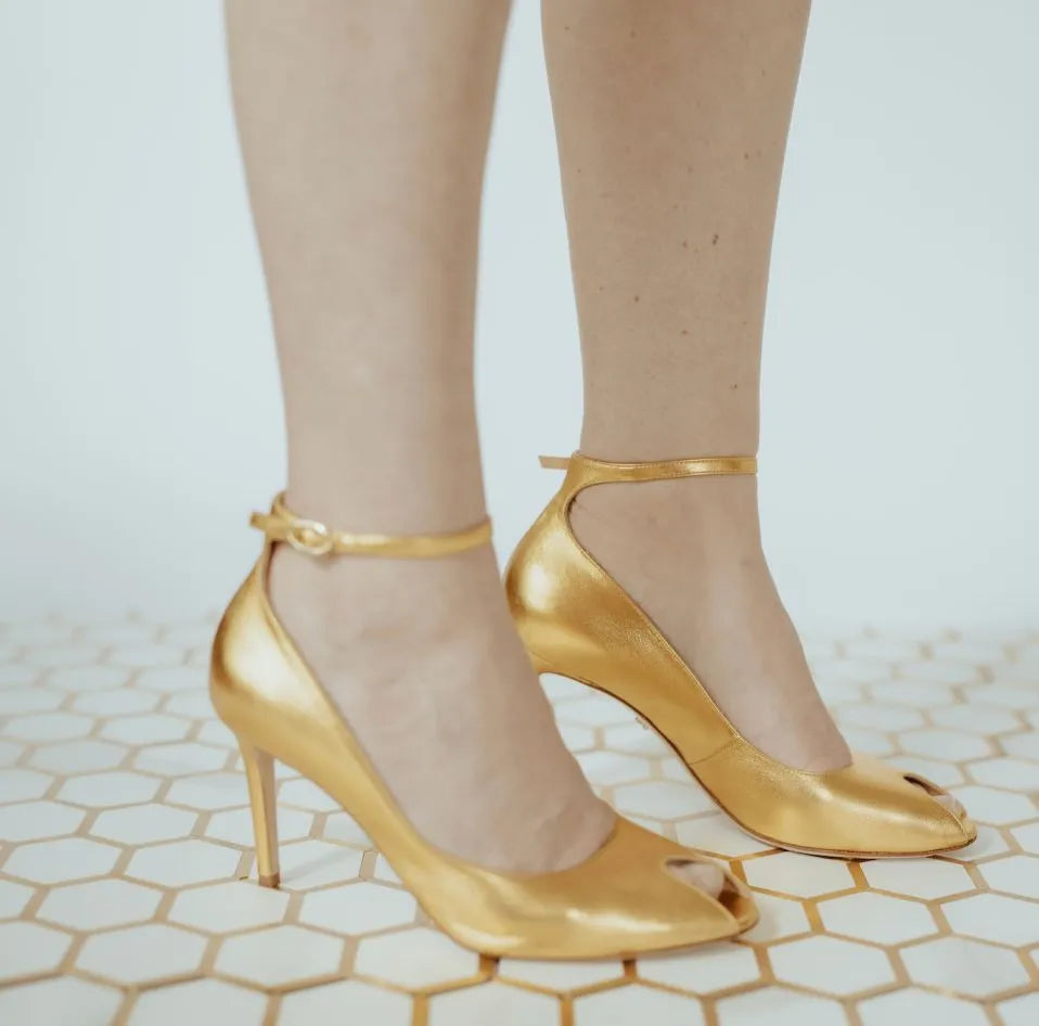 Gold Raya Ankle Strap Pump Heels