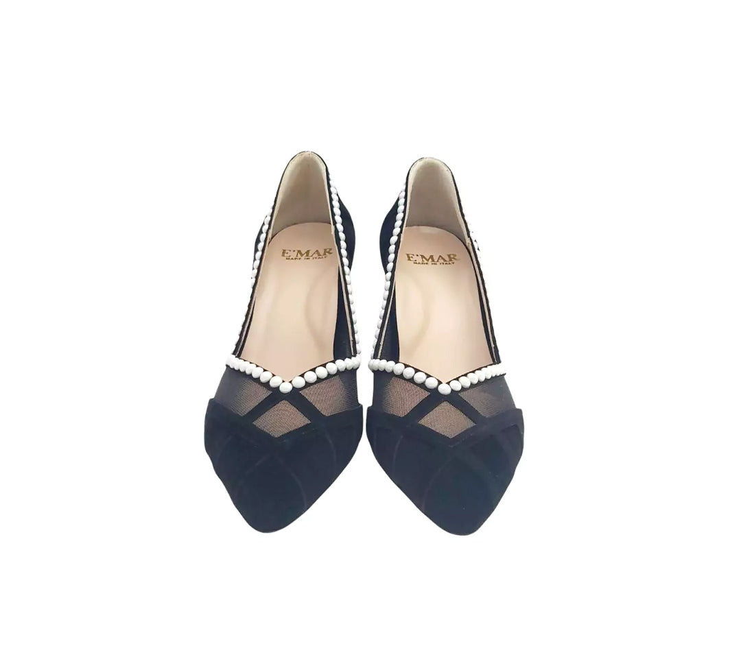 Ari Black Upper Mesh Block Heel Pump | E'MAR