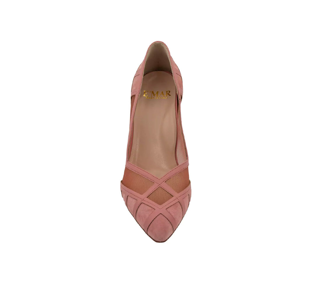 Ari Pink Upper Mesh Block Heel Pump | E'MAR