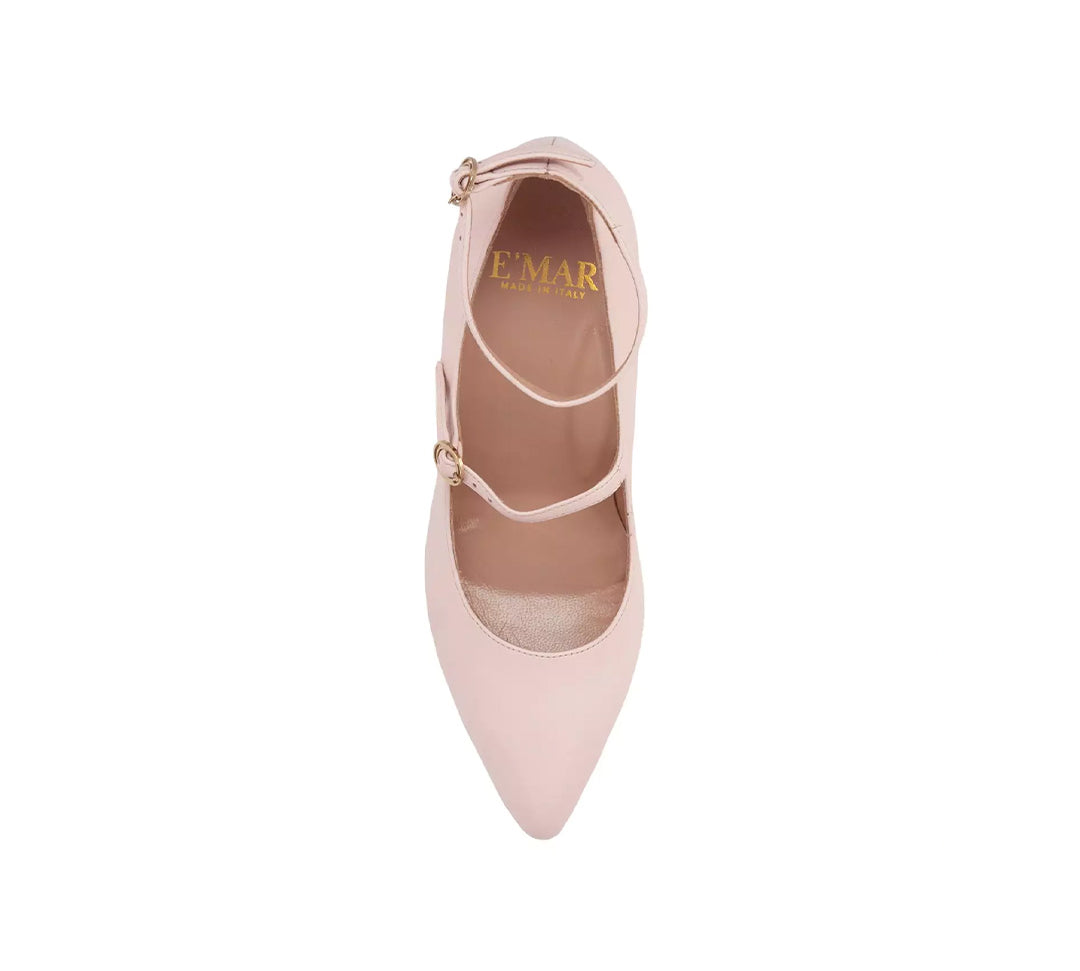 Meraki Pastel Pink Double Strap Almond Toe Mary Jane Heels | E'MAR