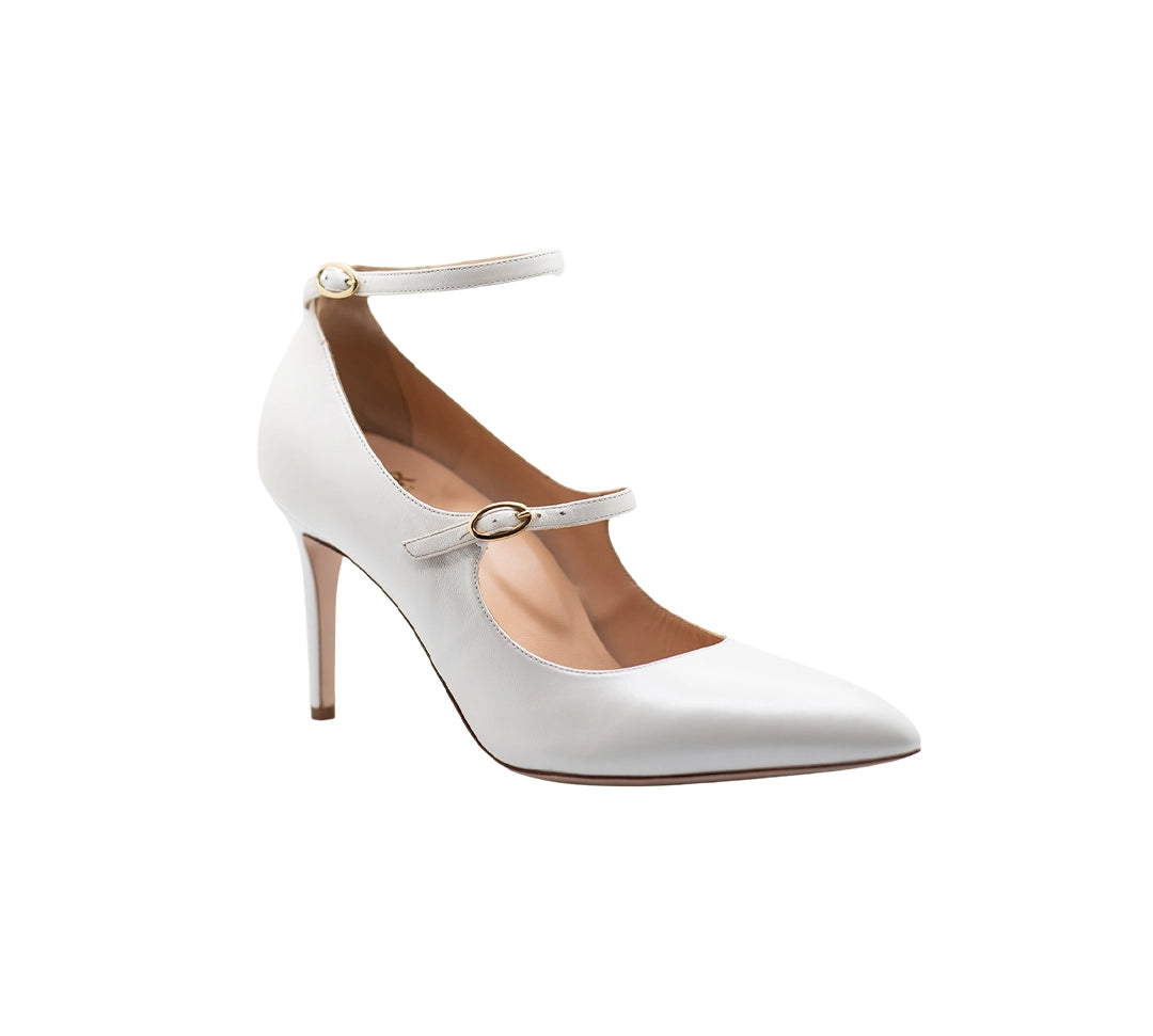 Meraki Pearl Double Strap Almond Toe Mary Jane Heels | E'MAR