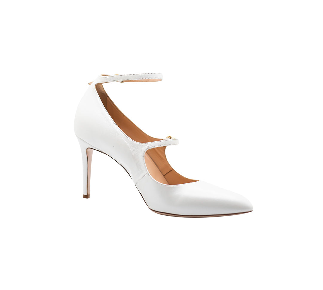 Meraki Pearl Double Strap Almond Toe Mary Jane Heels | E'MAR