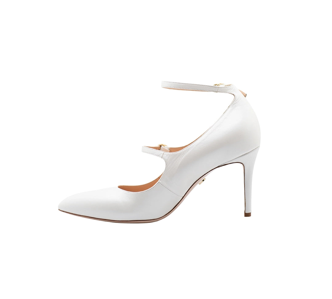 Meraki Pearl Double Strap Almond Toe Mary Jane Heels | E'MAR