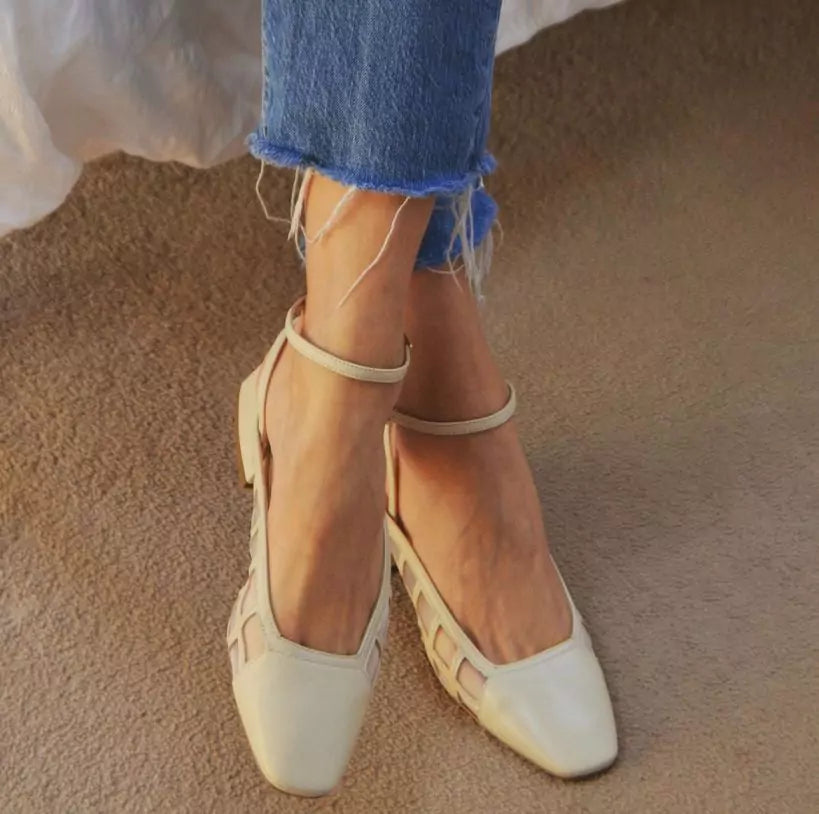 Everyday Ankle Strap Pump Napa Leather in Almond